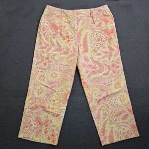 Vintage Talbots Petite Women 10P Stretch Pink Floral Mid Rise Capri Pants
